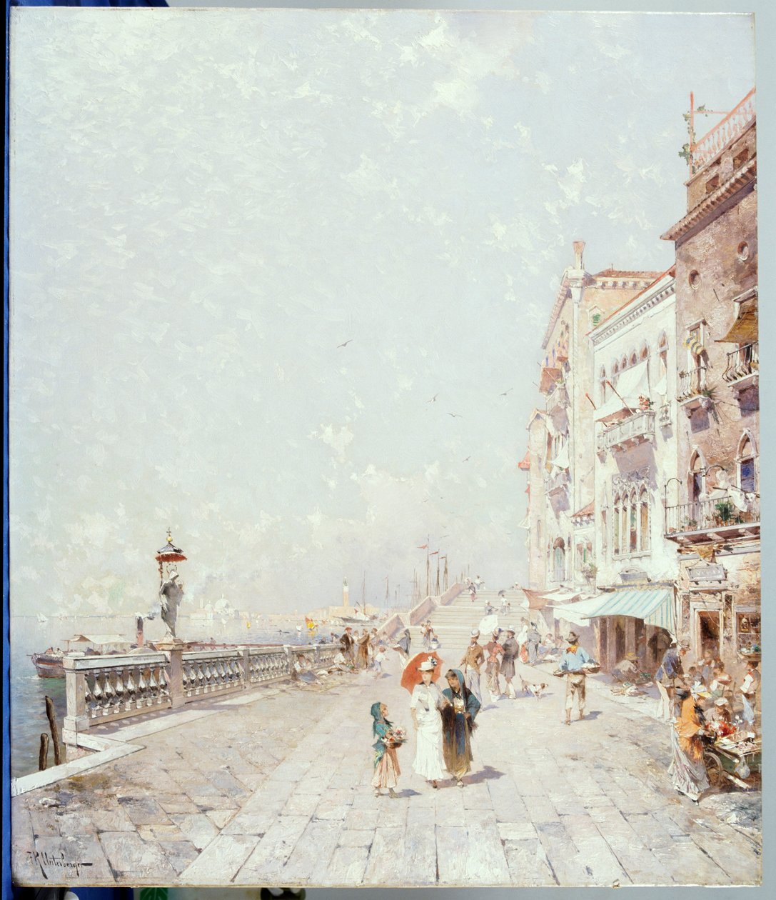 El Molo, Venecia, mirando al Oeste con figuras Paseando de Franz Richard Unterberger