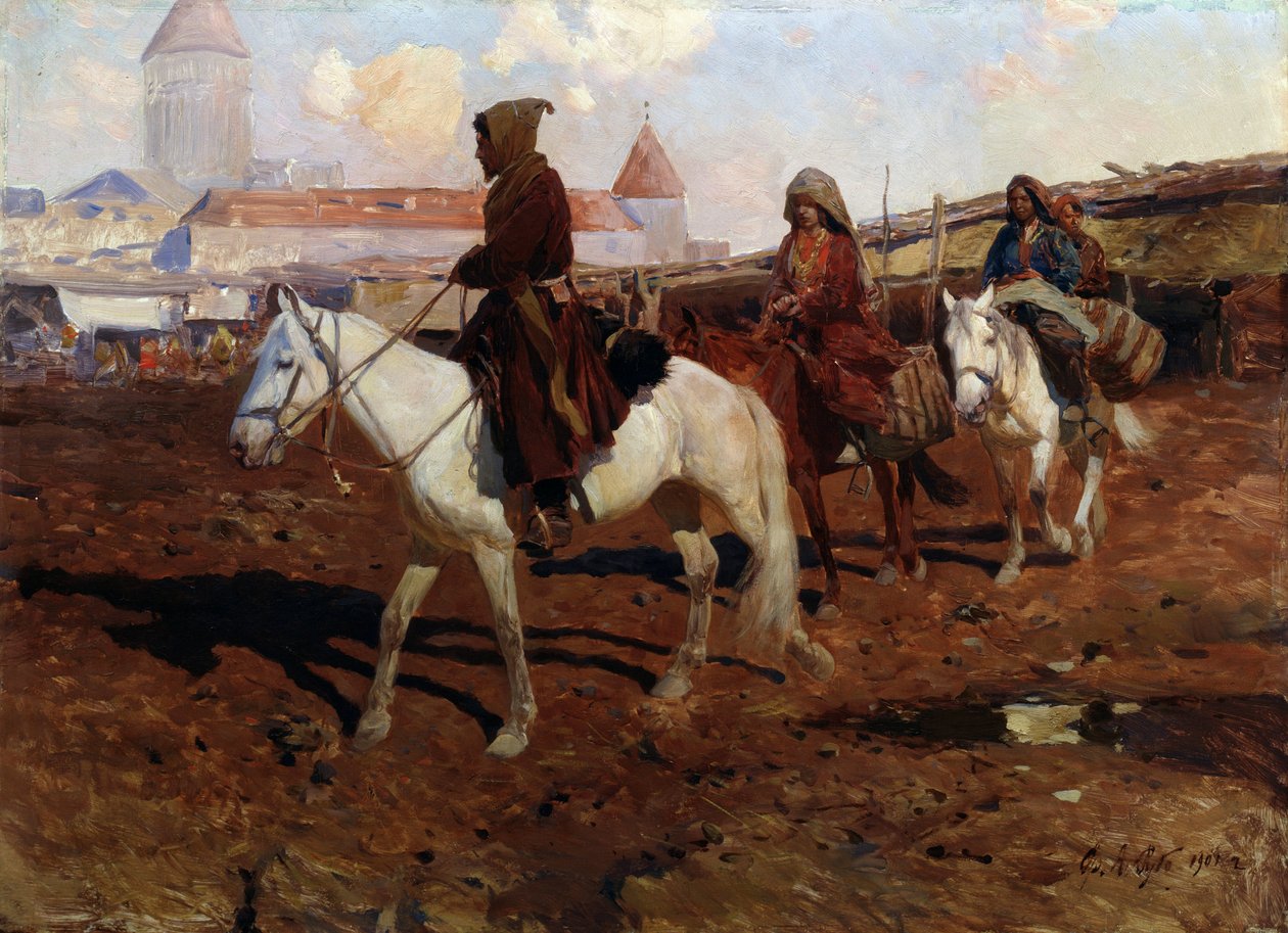 En el Este (En el Oriente). Pintura de Franz Roubaud (1856-1928). Óleo sobre tabla, 67,5 x 49 cm de Franz Roubaud