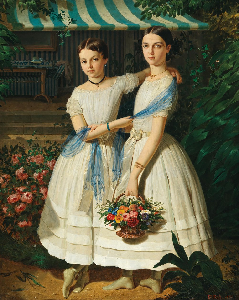 Franz Russ Retrato de dos hermanas en el jardín 1854 de Franz Russ the Elder