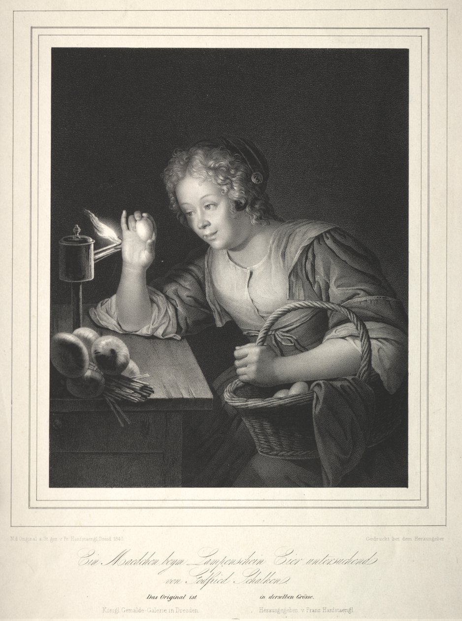 Chica revisando huevos de Franz Seraph Hanfstaengl