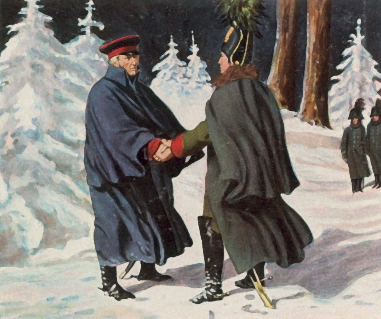 Negociaciones entre Yorck y el general ruso Diebitsch, 25 de diciembre de 1812 (litografía en color realzada) de Franz Stassen