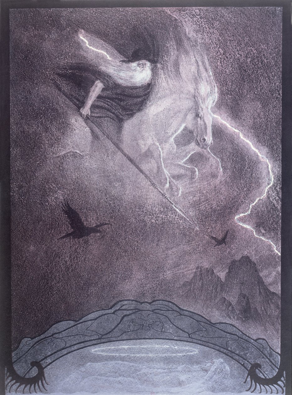 Odín, ilustración de "El anillo de los niebelungos" de Richard Wagner (1813-83), c.1914 (litografía en color) de Franz Stassen