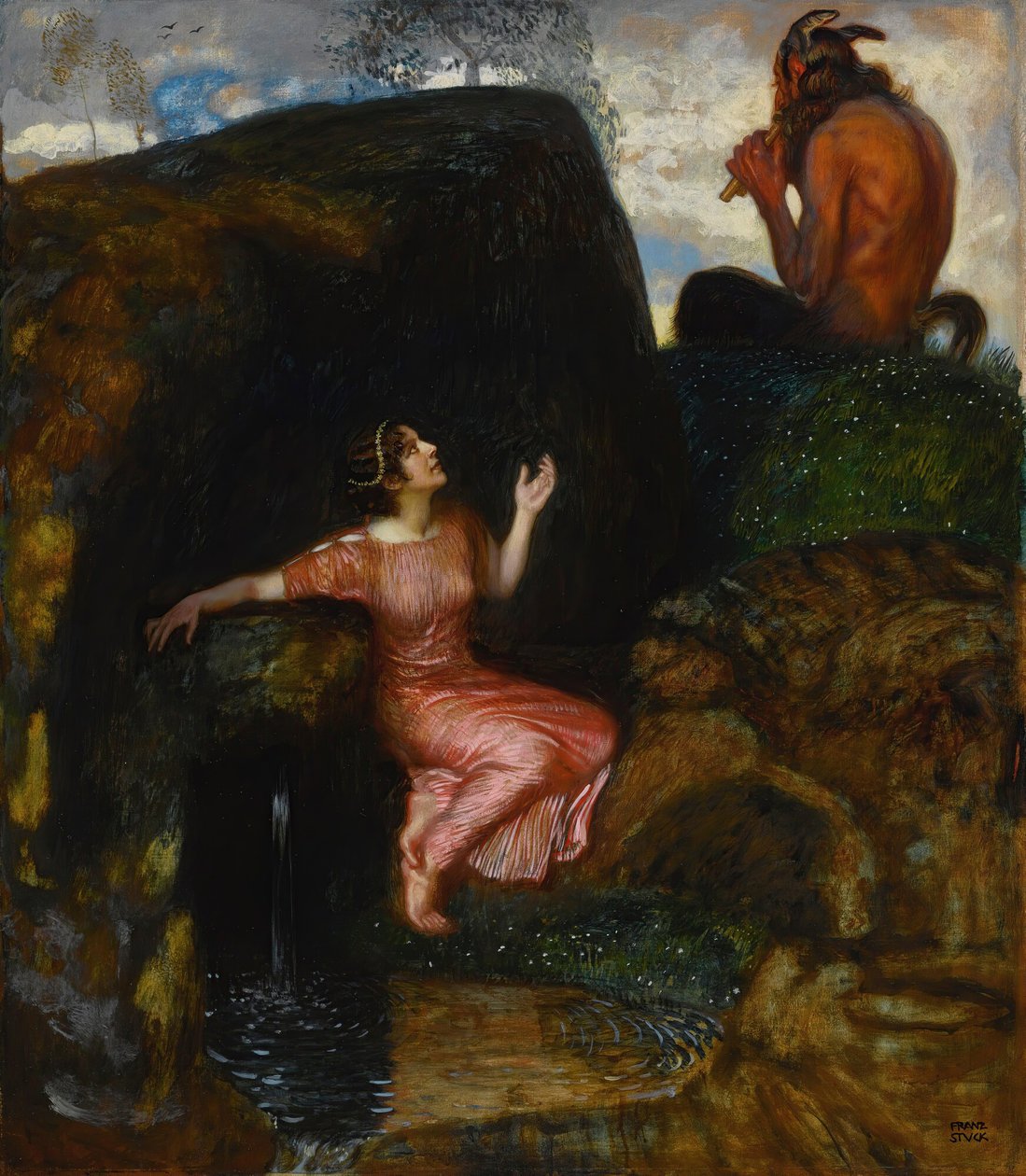 En la fuente, ninfa escuchando de Franz Stuck Ritter von