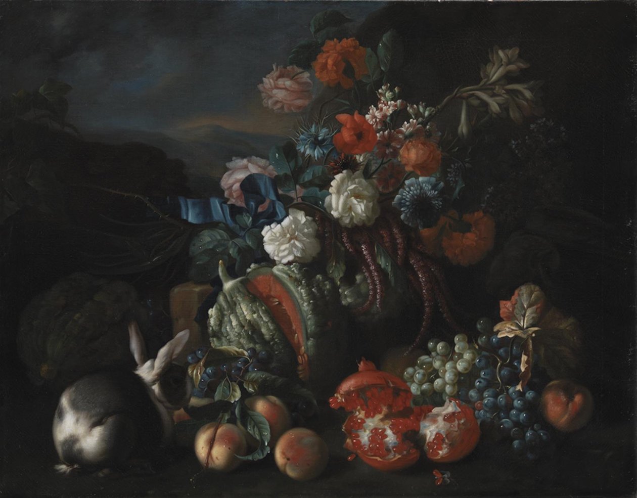 Base de Piedra con Flores y Frutas de Franz Werner Tamm