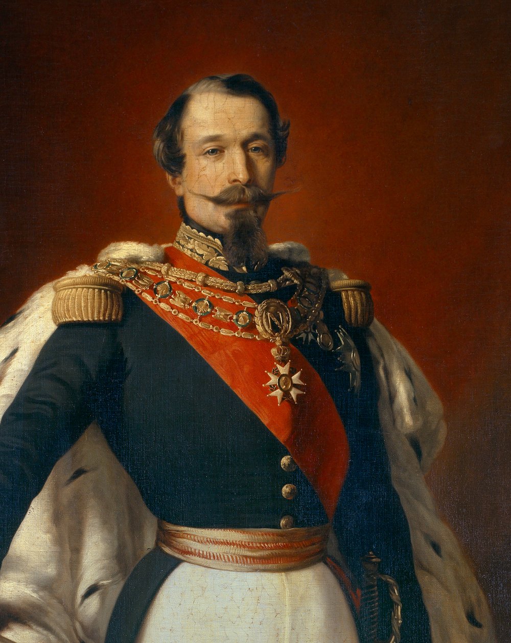 Retrato de Napoleón III (1808-1873), Emperador de los Franceses frente a una vista del Chateau de Saint Cloud. (detalle) Pintura de Franz Xaver Winterhalter (1855) de Franz Xaver  Winterhalter (after)