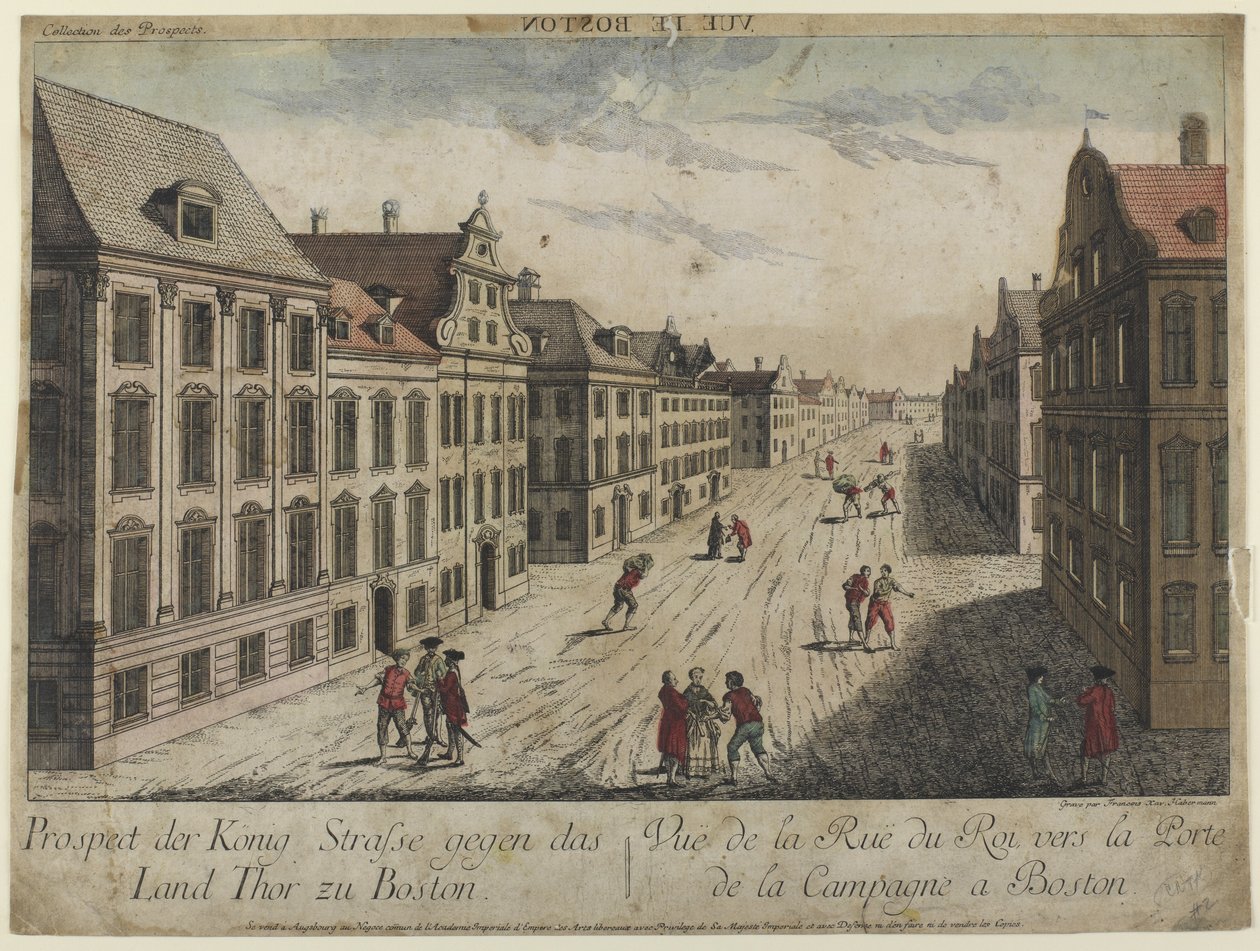 Vista de la Rue du Roi--Boston (1776) de Franz Xaver Habermann