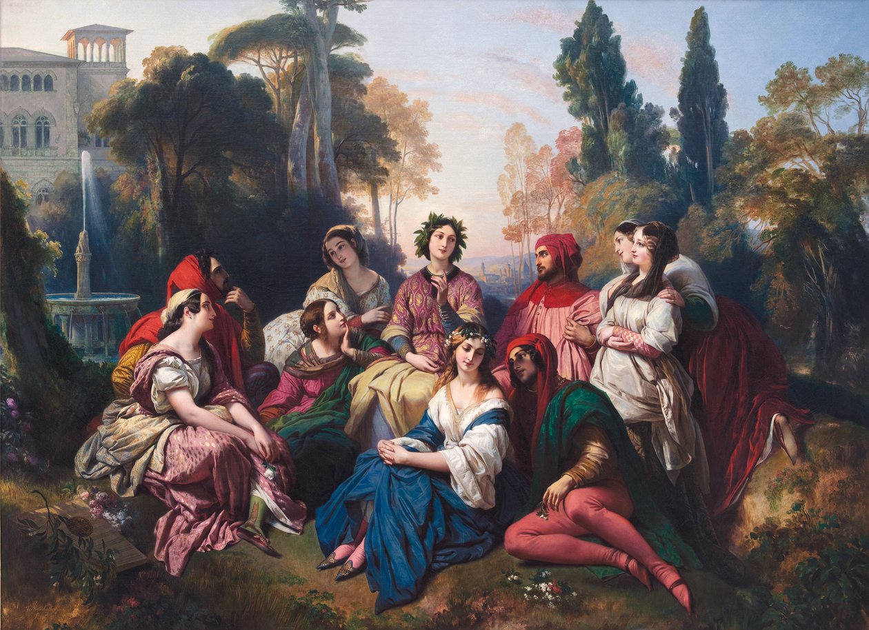 El Decamerón (El Decamerón). Composición inspirada en la colección de cuentos de Giovanni Boccaccio (Jean Boccace de Franz Xaver Winterhalter