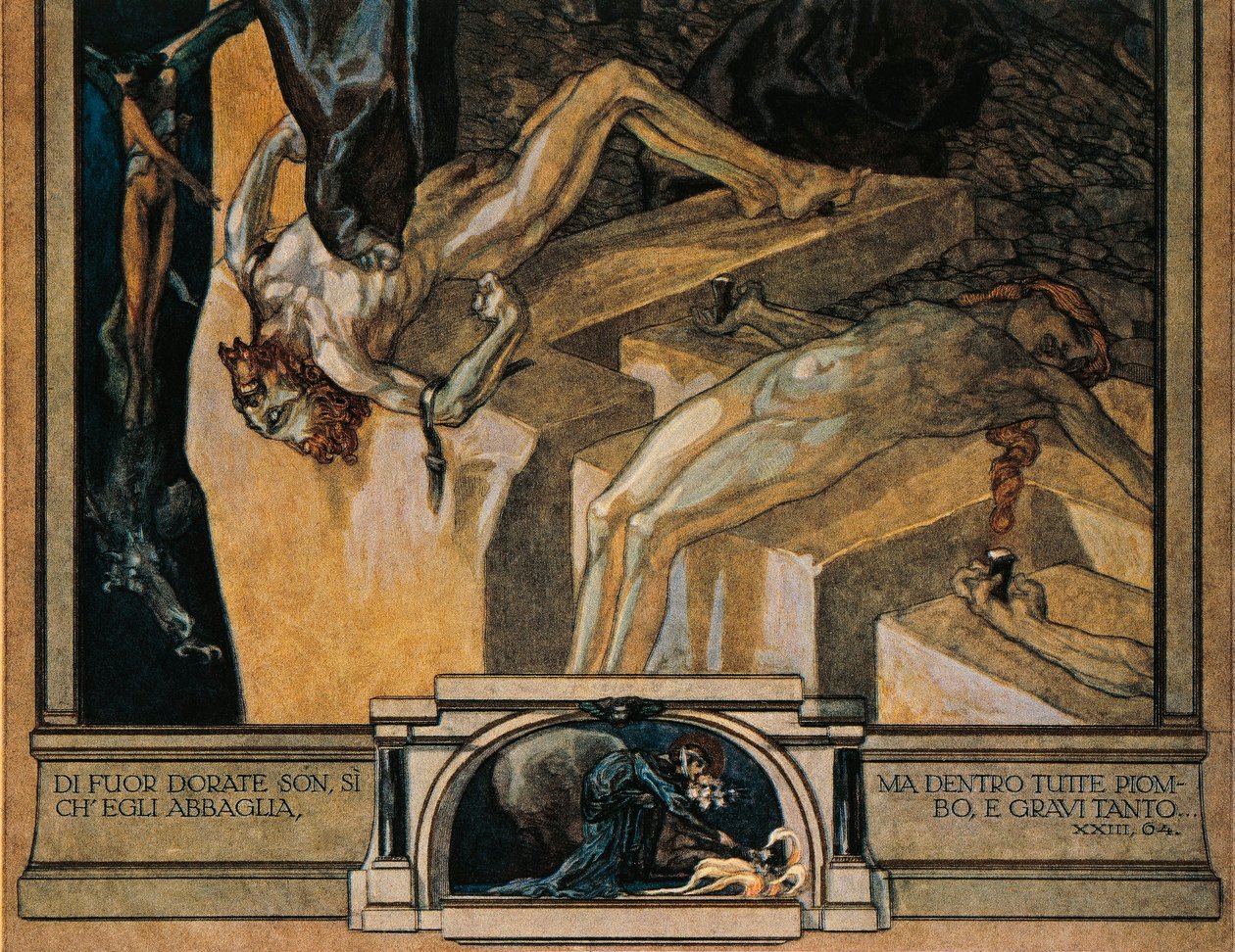 Austria, Viena, Ilustración de la Divina Comedia de Dante Alighieri (Infierno, Canto XXII) por Franz von Bayros, detalle de Franz von Bayros (1866 1924)