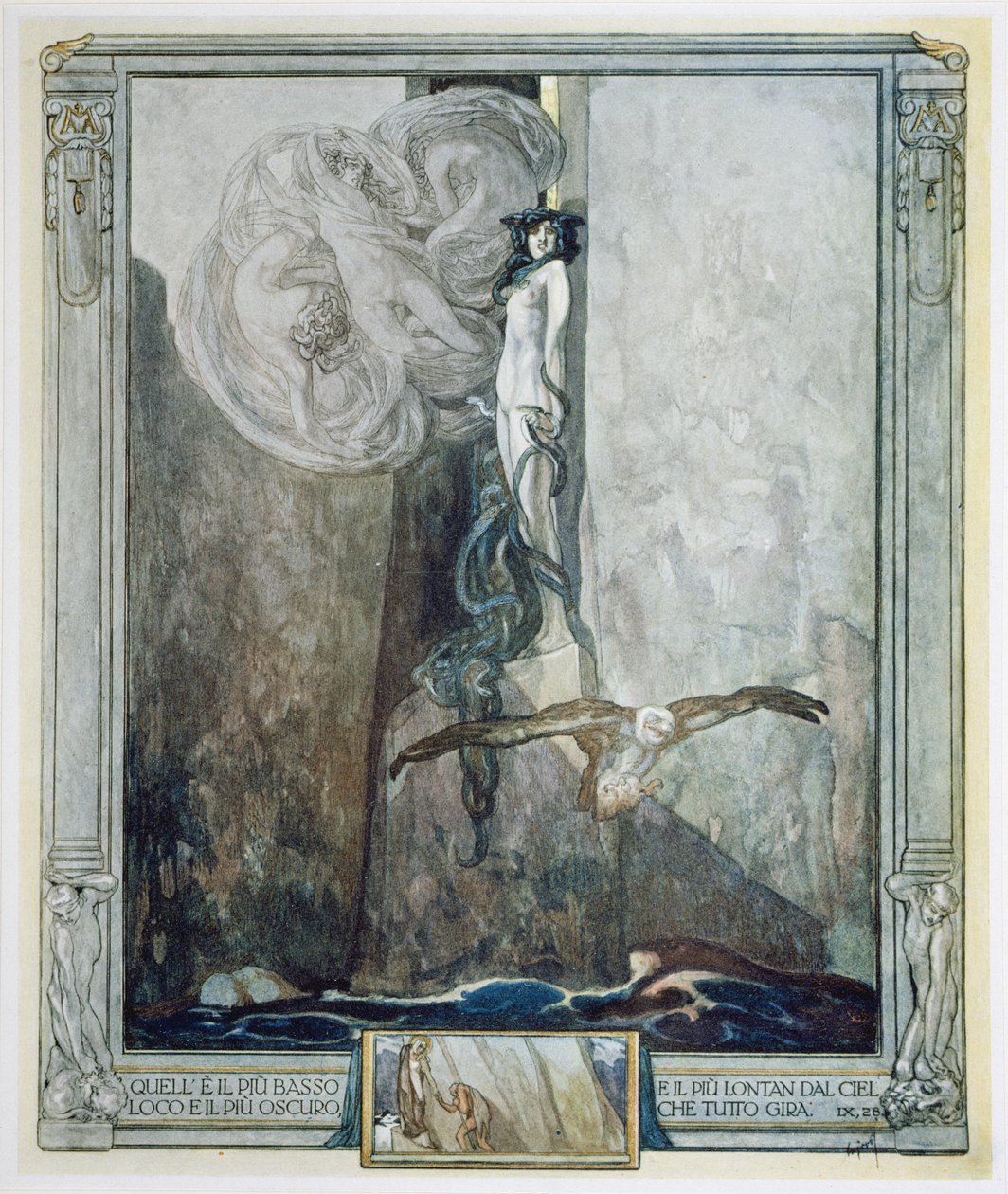 Ilustración de la "Divina Comedia" de Dante, Inferno, Canto IX. 28 de Franz von Bayros (1866 1924)