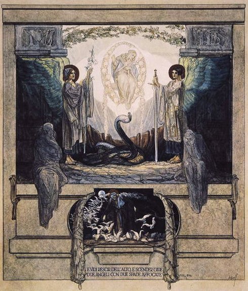 Ilustración de la Divina Comedia de Dante, Purgatorio, Canto VIII: 24, 1921 de Franz von Bayros