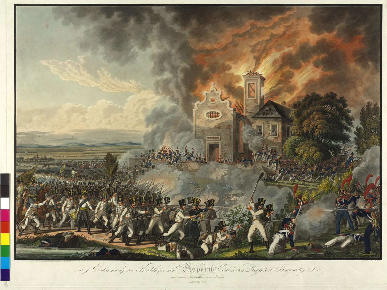 Batalla de Aspern 1809 (grabado coloreado) de Franz von Habermann