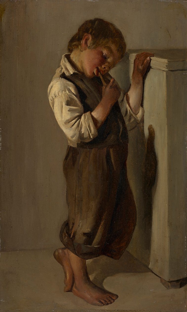 Un chico del campo comiendo pan en la sala de estar de Franz von Lenbach