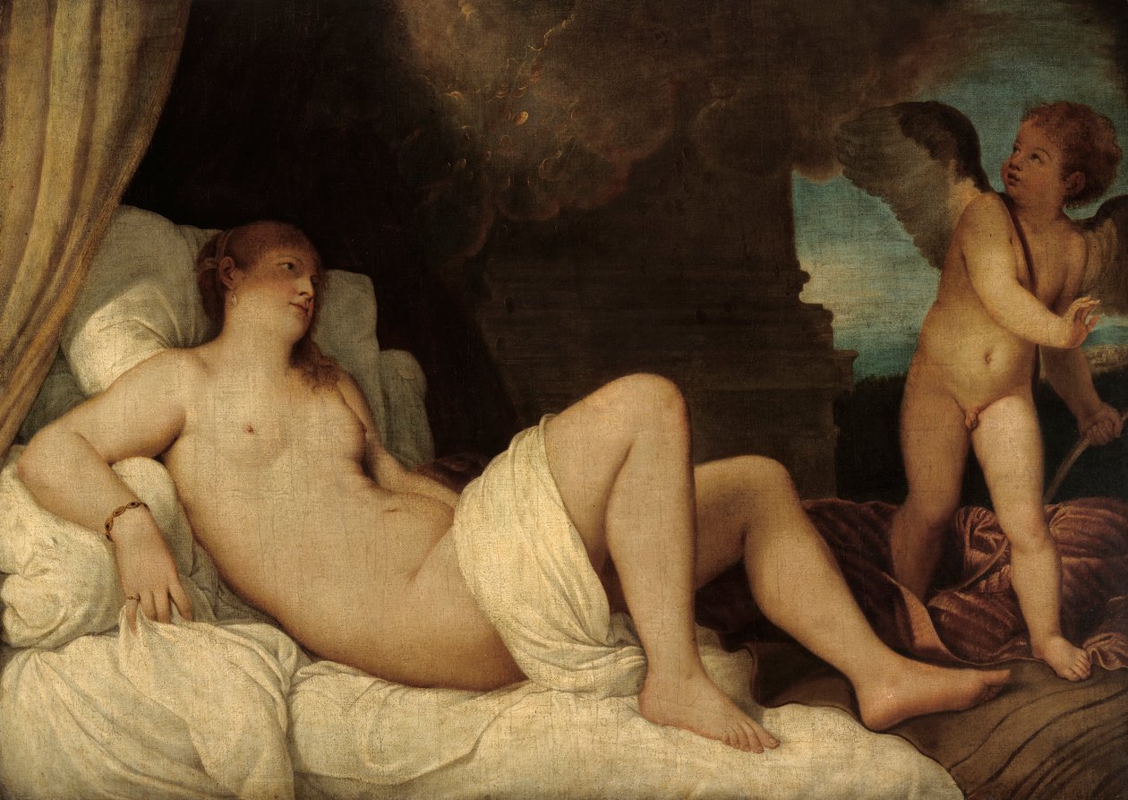 Dánae, copia del cuadro de Tiziano en Nápoles de Franz von Lenbach