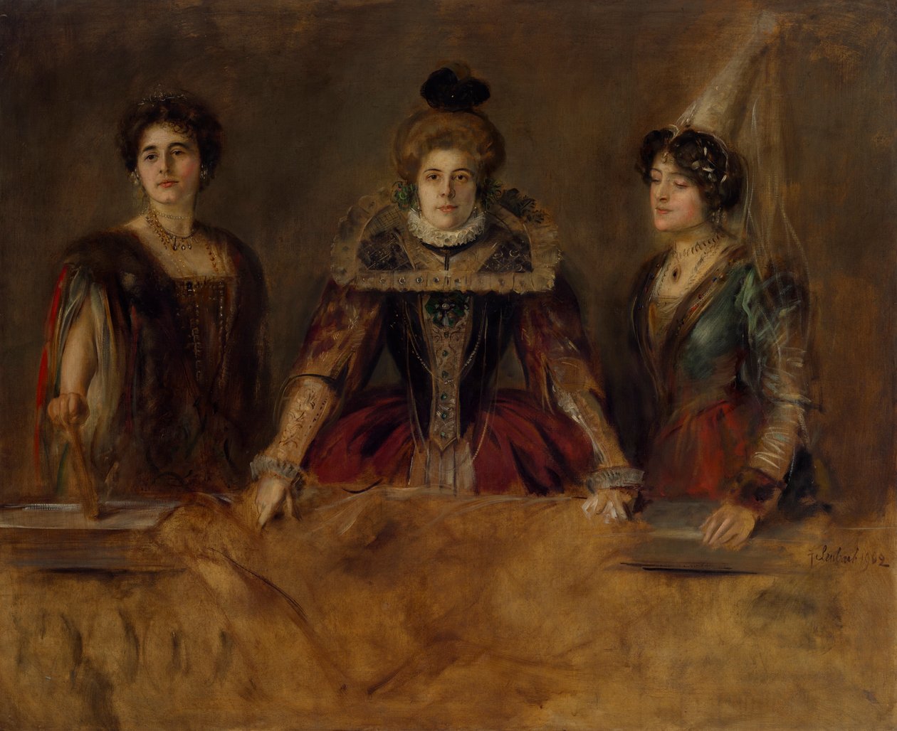 Retrato de grupo: tres damas disfrazadas (Miss Heuberger, Ms. Obermayer y Ms. Putz) de Franz von Lenbach