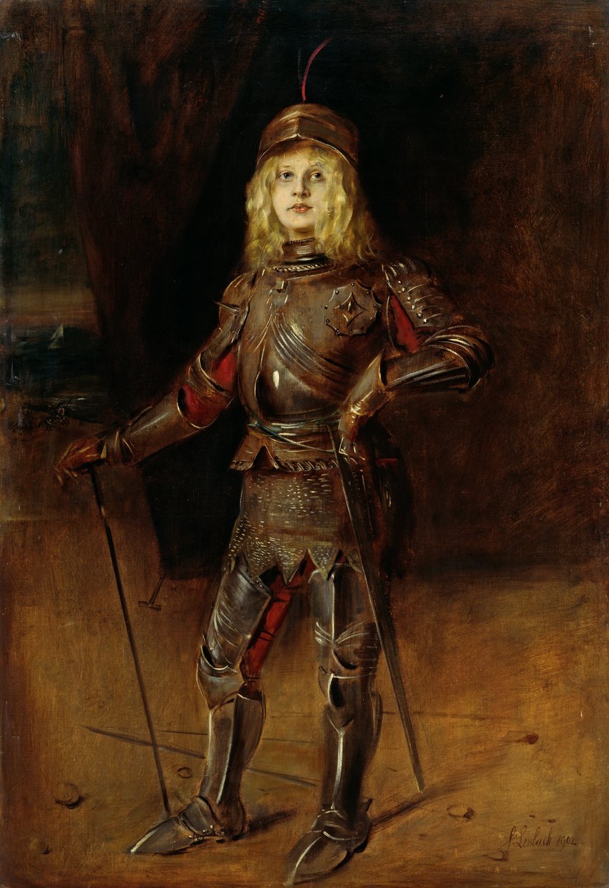 Marion Lenbach con armadura de caballero de Franz von Lenbach