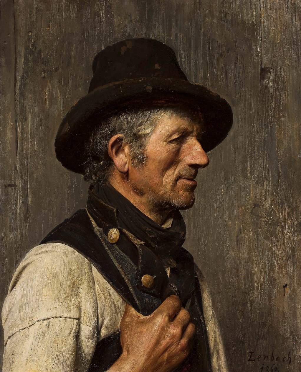 Retrato de un campesino con sombrero - Pescador de Franz von Lenbach