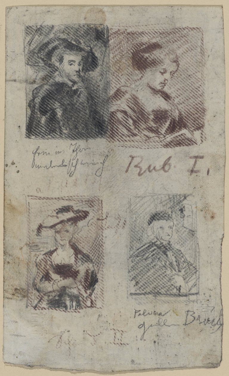Tres bocetos de copia según Peter Paul Rubens, uno después de Palma Vecchio (?) de Franz von Lenbach, Peter Paul Rubens