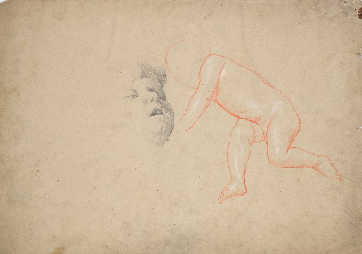 Estudios de un bebé, la cabeza de un bebé dormido, la cabeza de una mujer de Franz von Matsch