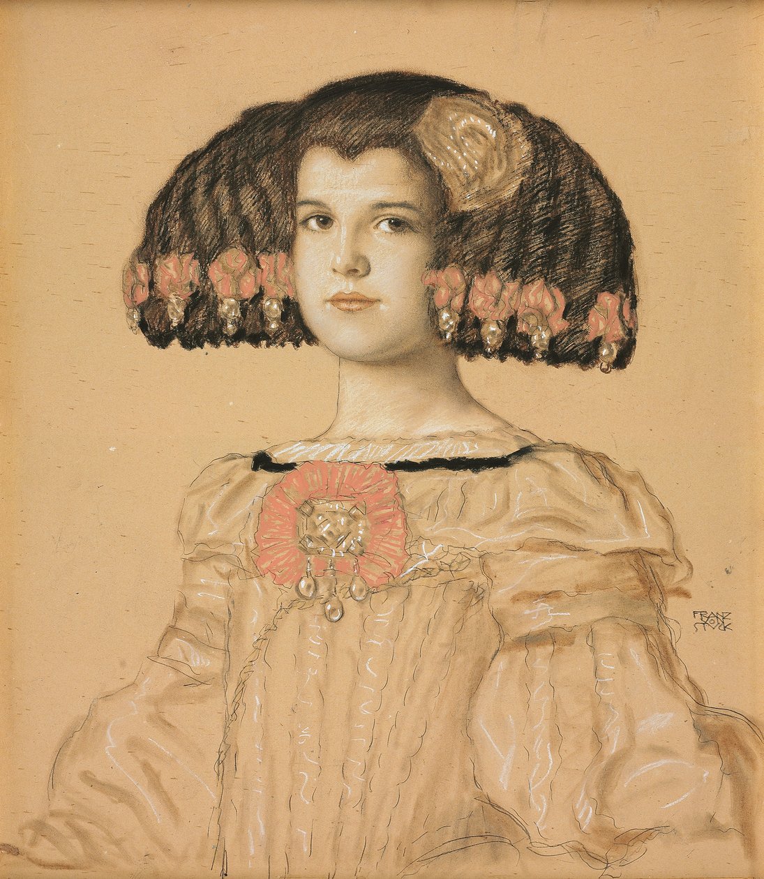Retrato de Mary, la hija del artista, con traje español, 1908 de Franz von Stuck