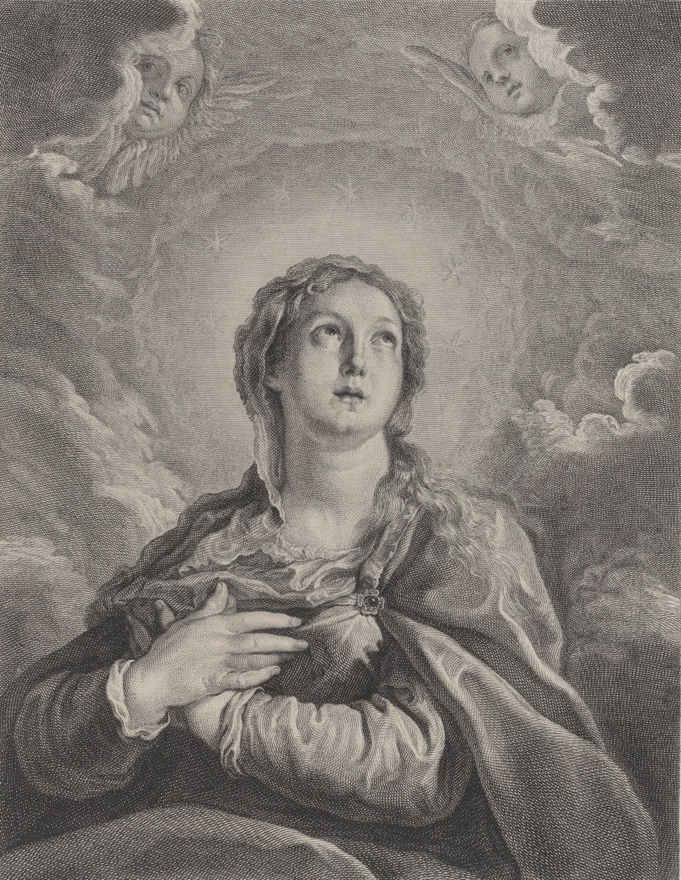La Virgen, manos cruzadas en el pecho, mirando hacia arriba de Frédéric Horthemels