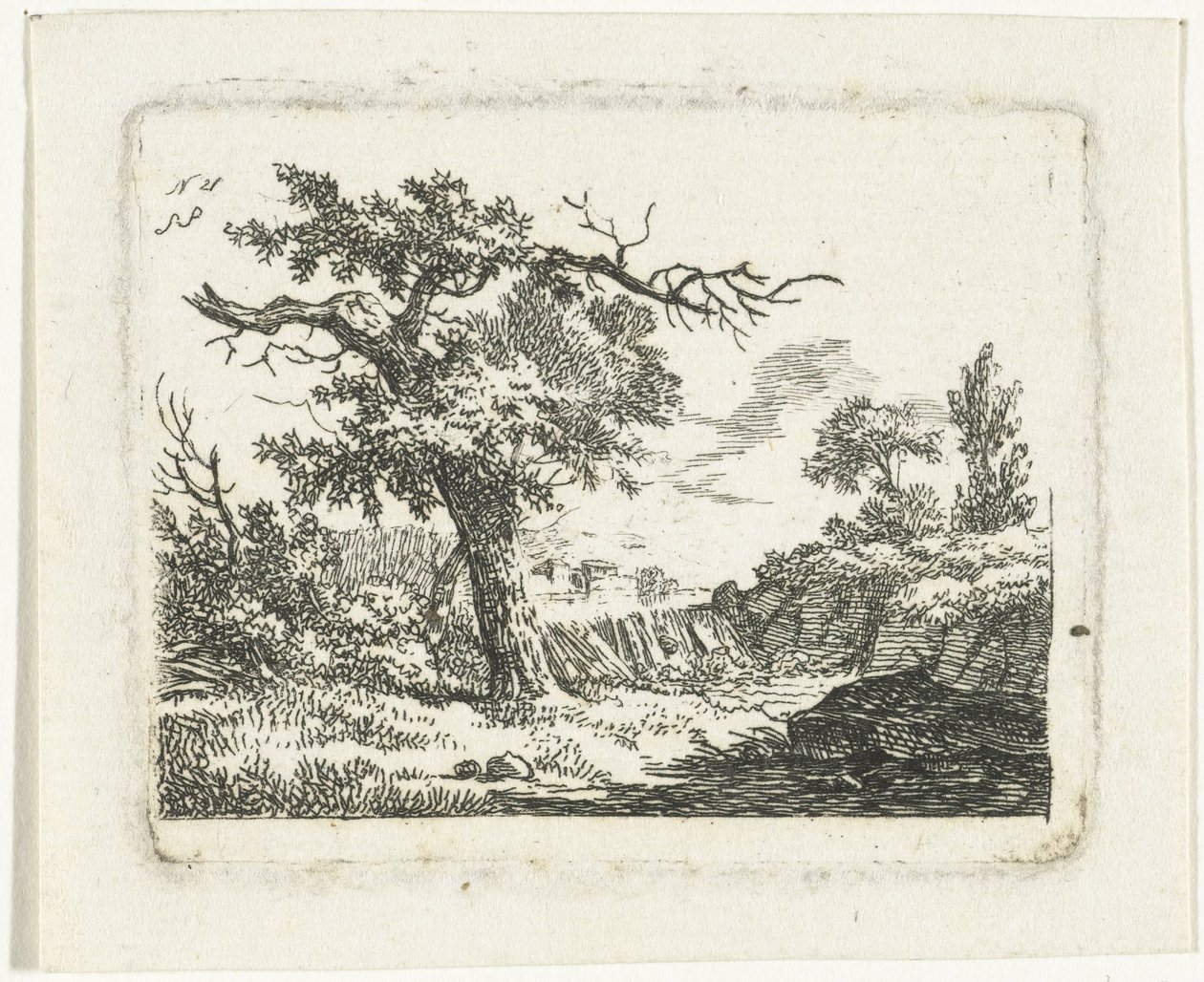 Paisaje con árbol con dos ramas muertas de Frédéric Théodore Faber