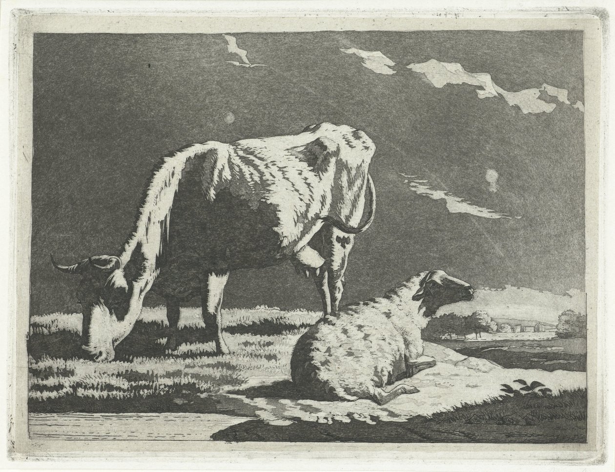 paisaje con vaca y oveja de Frédéric Théodore Faber