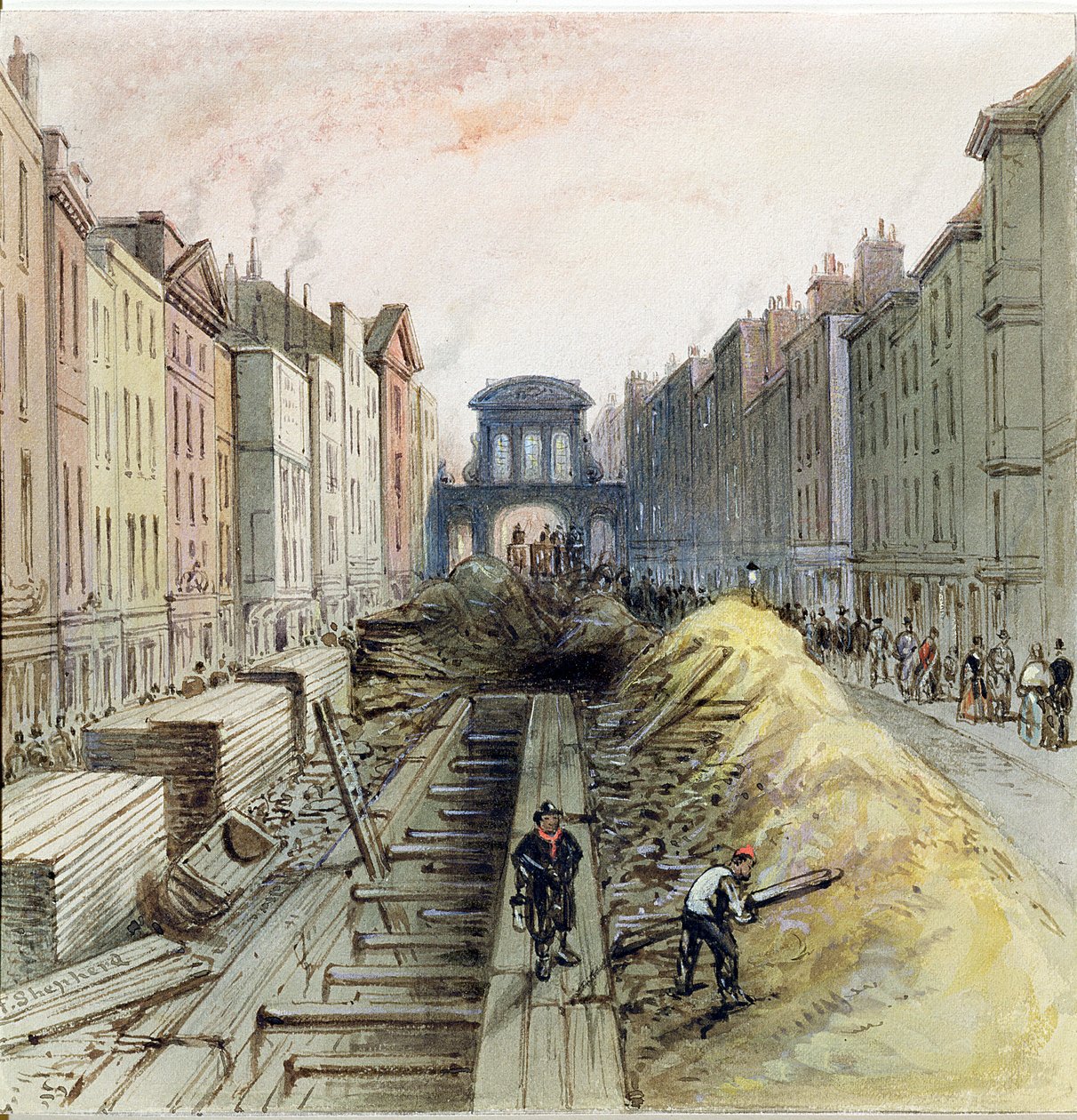 Calle Fleet con la Nueva Alcantarilla Común en Construcción, 1845 de Frederick Shepherd