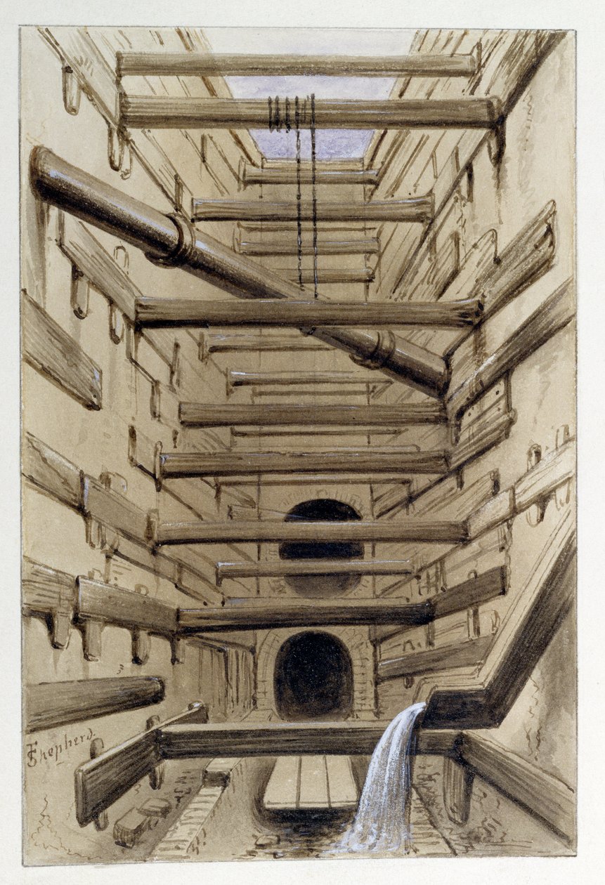 Interior del alcantarillado de Fleet Street, 1845 de Frederick Shepherd