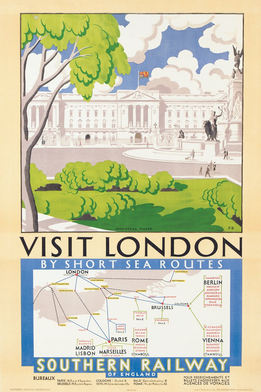 "Visite Londres", cartel publicitario de los Ferrocarriles del Sur de Freda Beard
