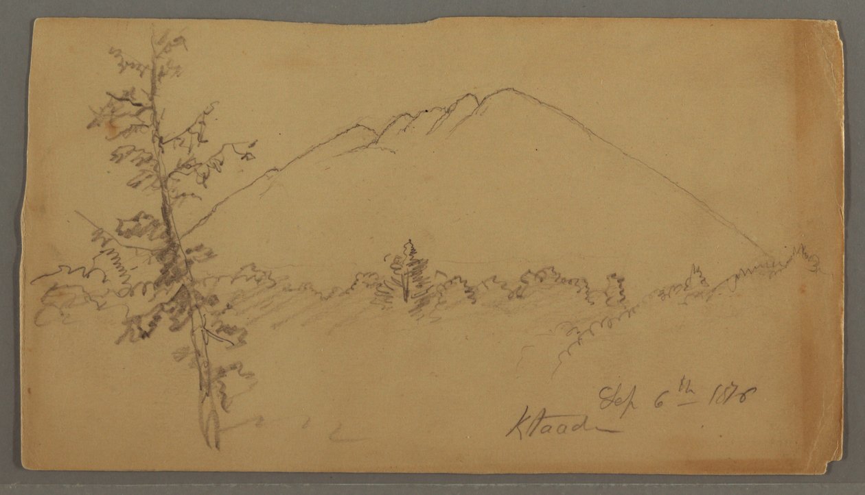 Dibujo, Mt. Katahdin, bosque, árbol en primer plano de Frederic Edwin Church