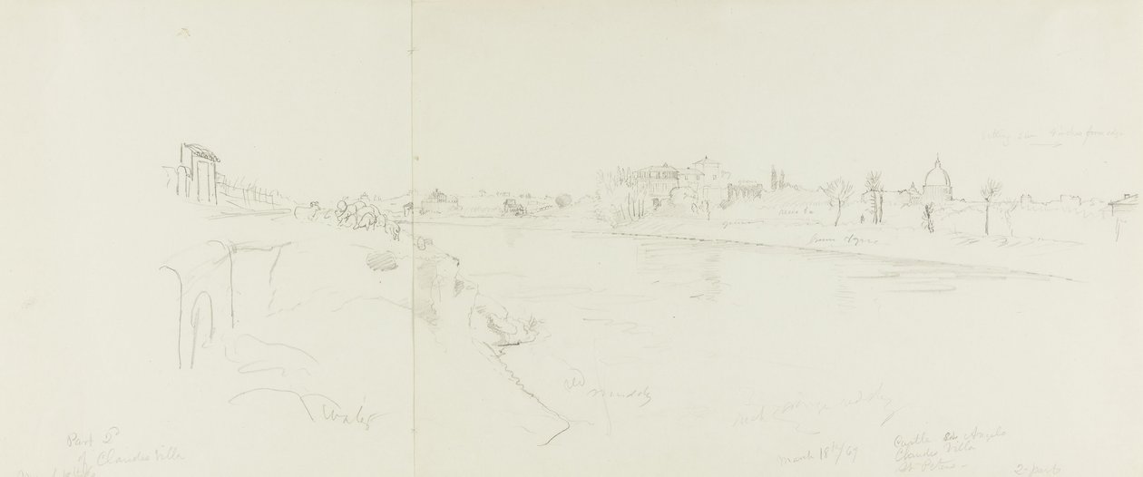 Dibujo. Bocetos de Roma. A. San Pedro y la Plaza del Vaticano vistos desde el noreste. B, C. de Frederic Edwin Church