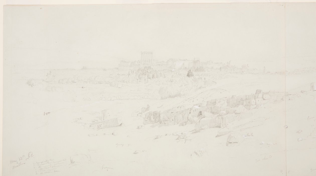 Dibujo, Templos por la mañana, Baalbek, 12 de mayo de 1868 de Frederic Edwin Church