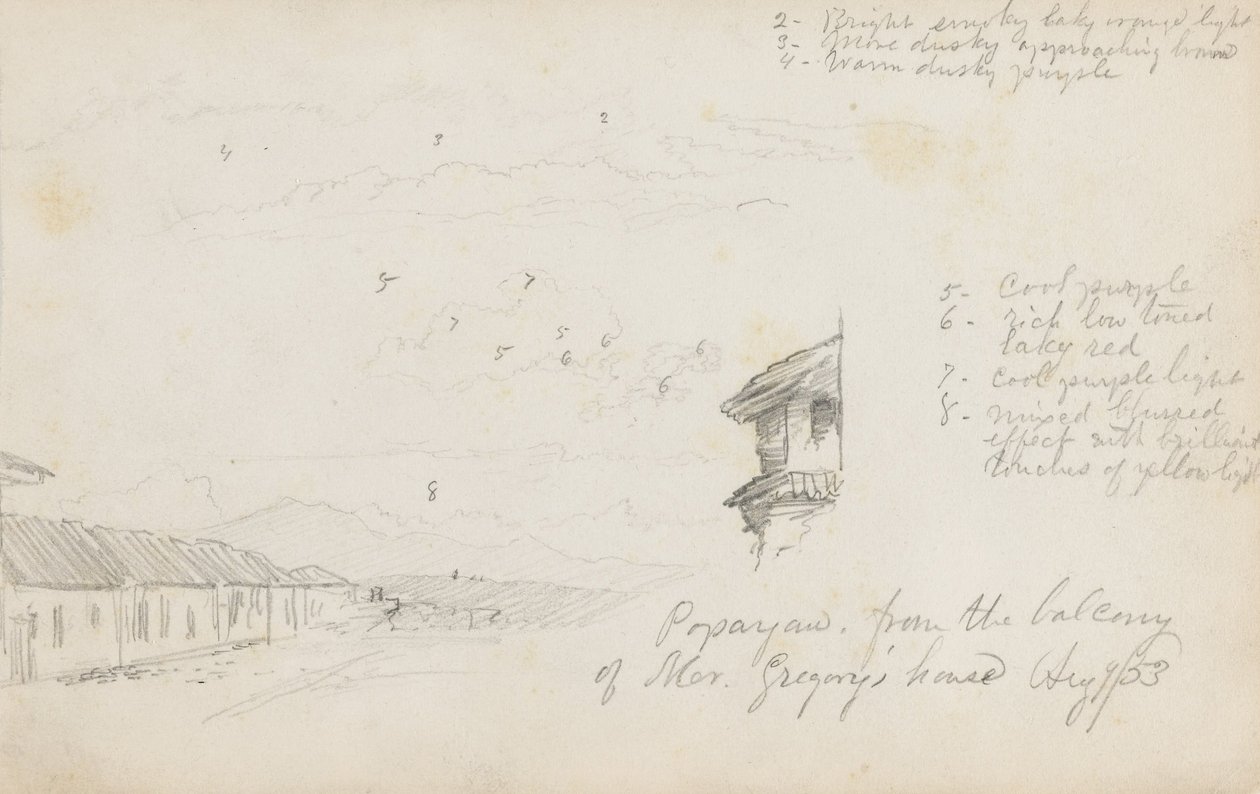 Popayán, Colombia; Verso- Paisaje montañoso, Colombia de Frederic Edwin Church