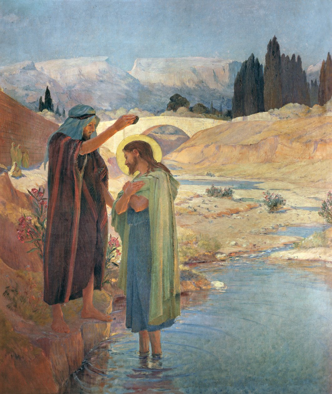 El bautismo de Cristo en las aguas del Jordán, 1917 de Frederic Montenard