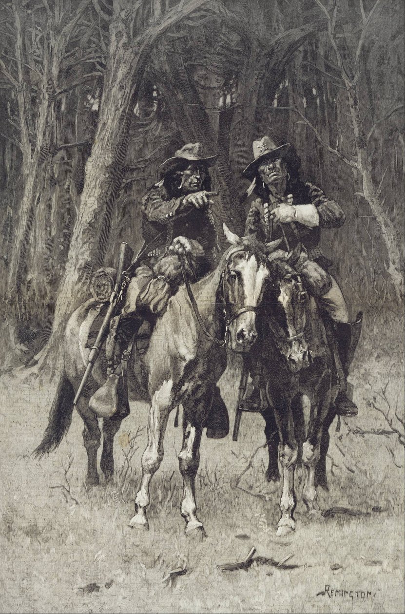 Exploradores cheyenne patrullando el Gran Bosque del Norte Canadiense, Oklahoma de Frederic Remington