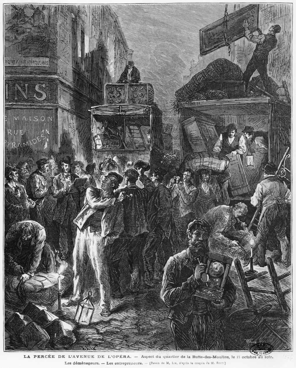 Construcción de la Avenida de la Ópera, Butte des Moulins, 15 de octubre de 1876 de Frederic Theodore Lix