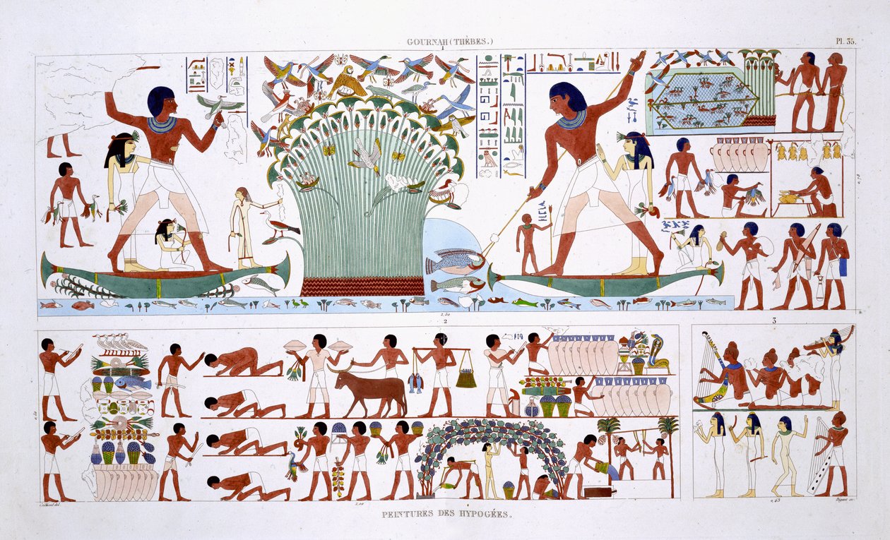 Preparando la comida para los muertos, de un raro registro de frescos de Tebas, registrado entre 1819 y 1822 en su segunda visita a Egipto por Frederic Cailliaud (1787-1869), litografía en color de Frederic (after) Cailliaud