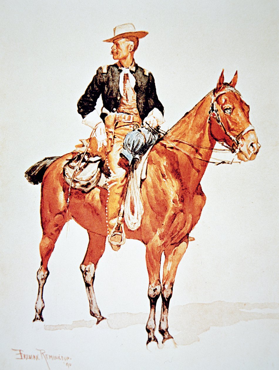 Teniente S.C. Robertson, Jefe de los Exploradores Crow, de una acuarela de 1890 de Frederic (after) Remington