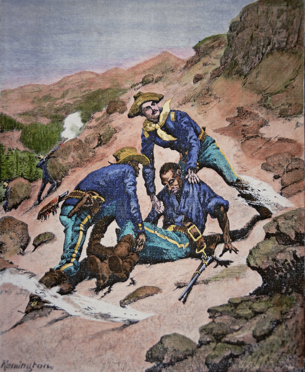 El Rescate del Cabo Scott durante la campaña de Geronimo de 1886 de Frederic (after) Remington
