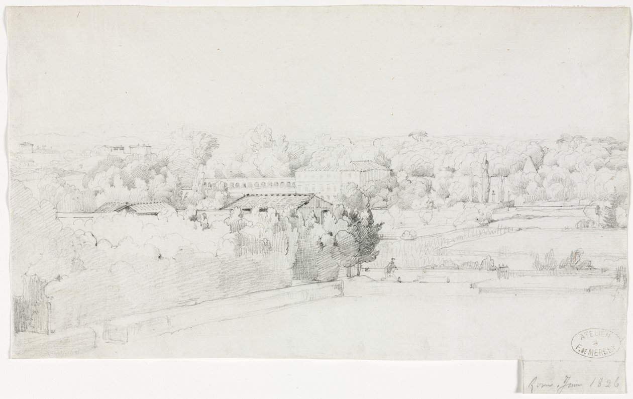 Vista de la Villa Borghese y su Orangerie desde la Villa Medici, 1826 de Frederic Bourgeois de Mercey