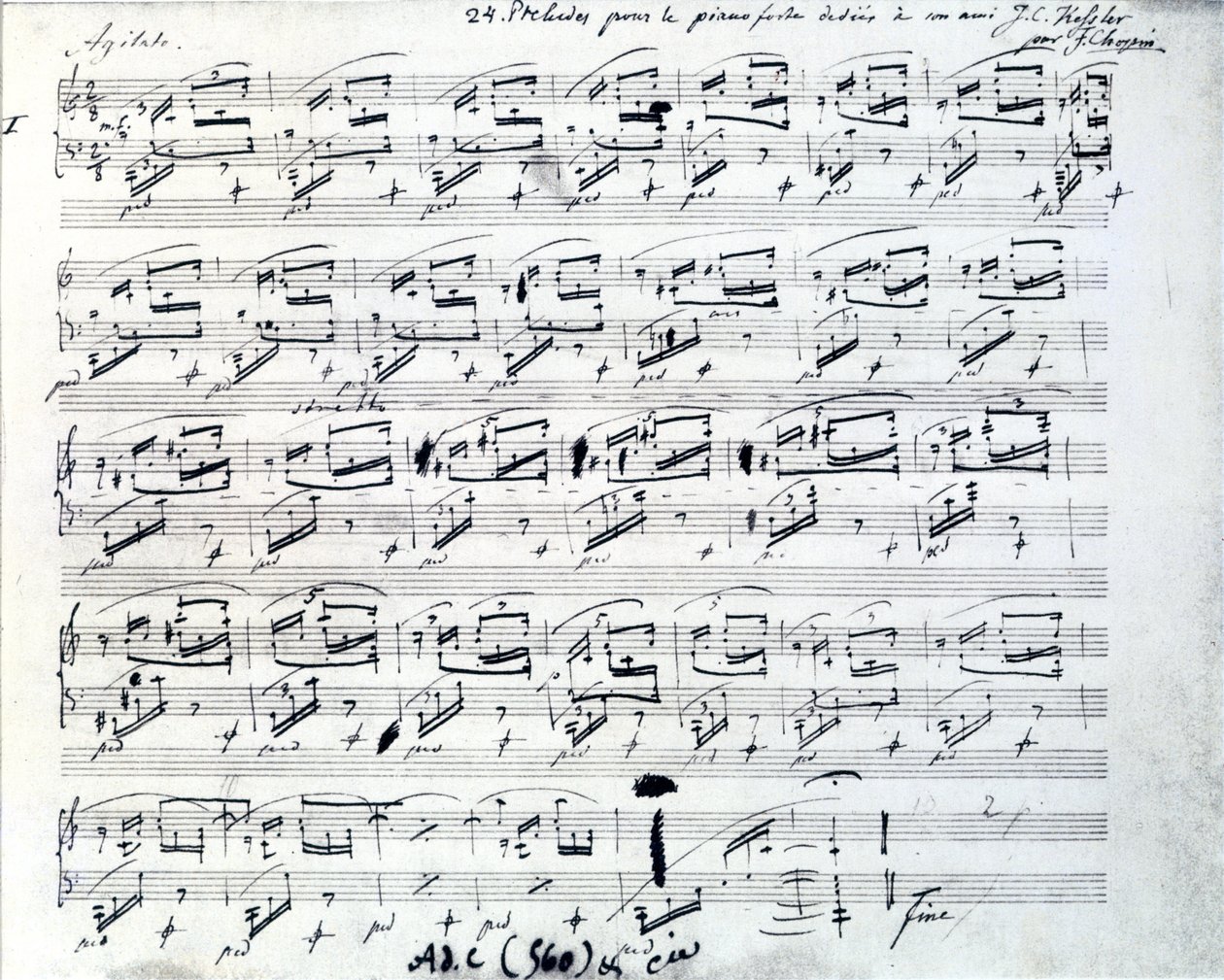 Partitura para Preludio 1 para piano de Frederic Chopin (1810 - 1849), compositor polaco de Frederic Chopin
