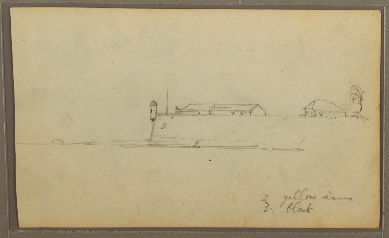 Dibujo, Un fuerte; reverso: Bocetos botánicos, Casa, 1857 de Frederic Edwin Church