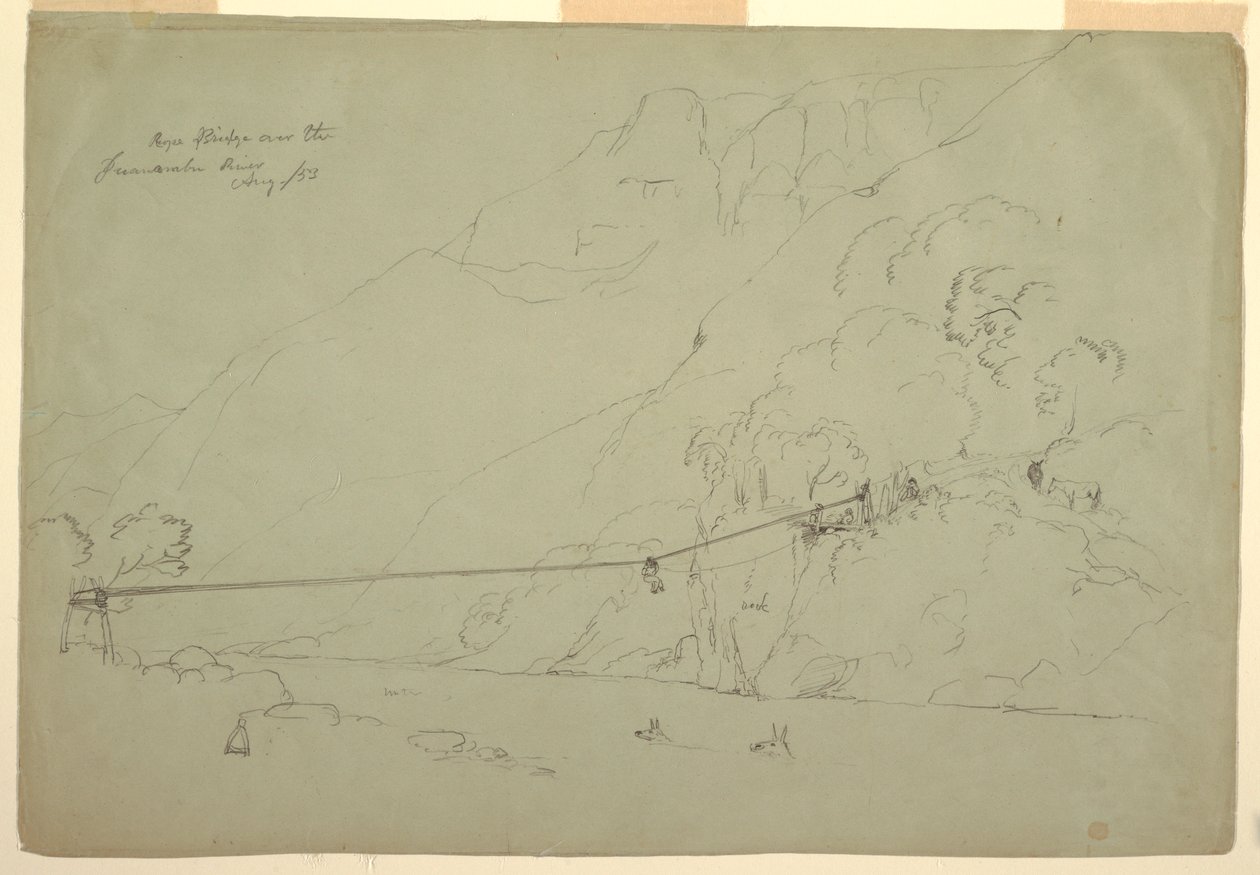 Dibujo, Un puente de cuerda en Colombia, agosto de 1853 de Frederic Edwin Church