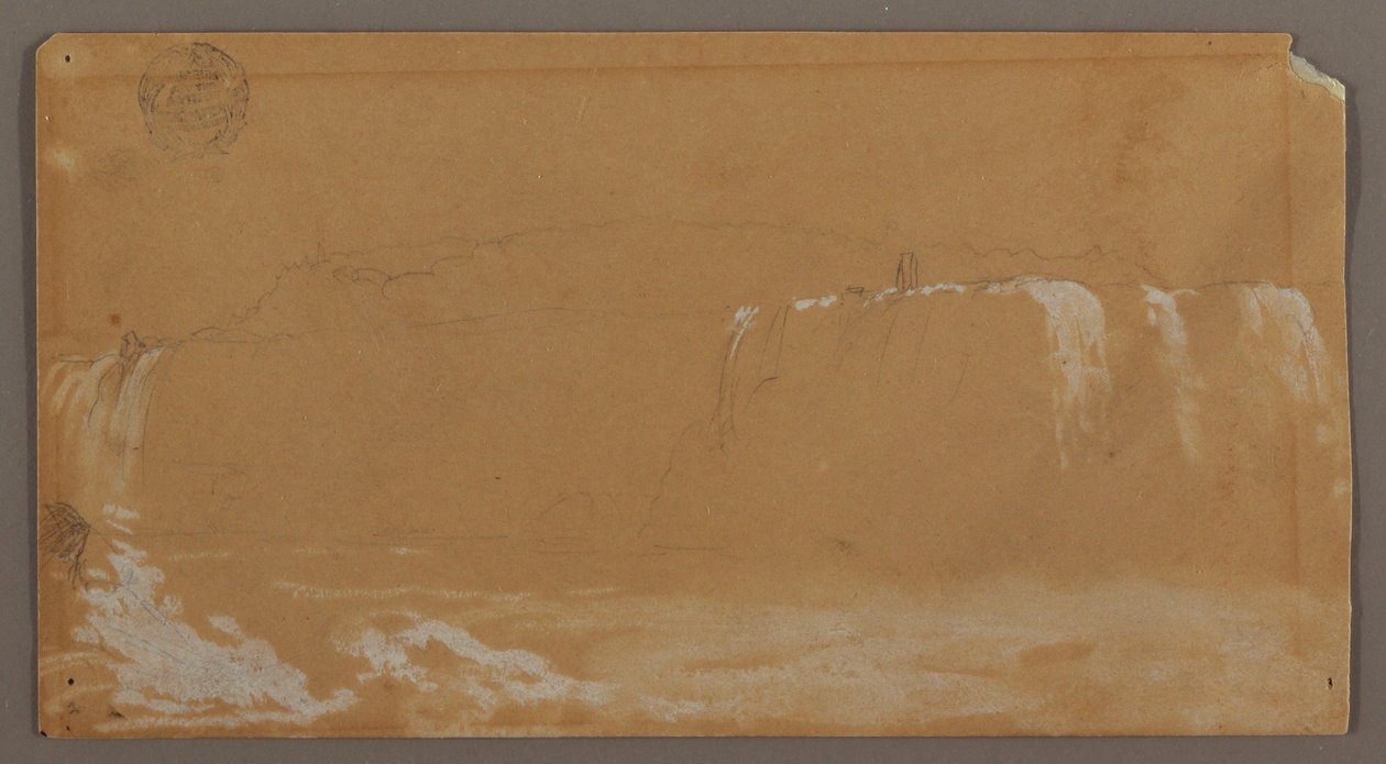 Dibujo, Cataratas Americanas, Isla de las Cabras y parte de las Cataratas Herradura, vistas desde la orilla canadiense del río Niágara, posiblemente 1858. de Frederic Edwin Church