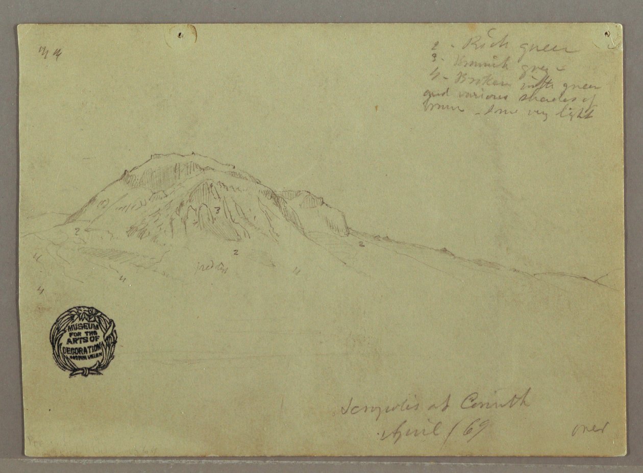 Dibujo, Colina desnuda, Acrópolis de Corinto, Grecia, abril de 1869 de Frederic Edwin Church