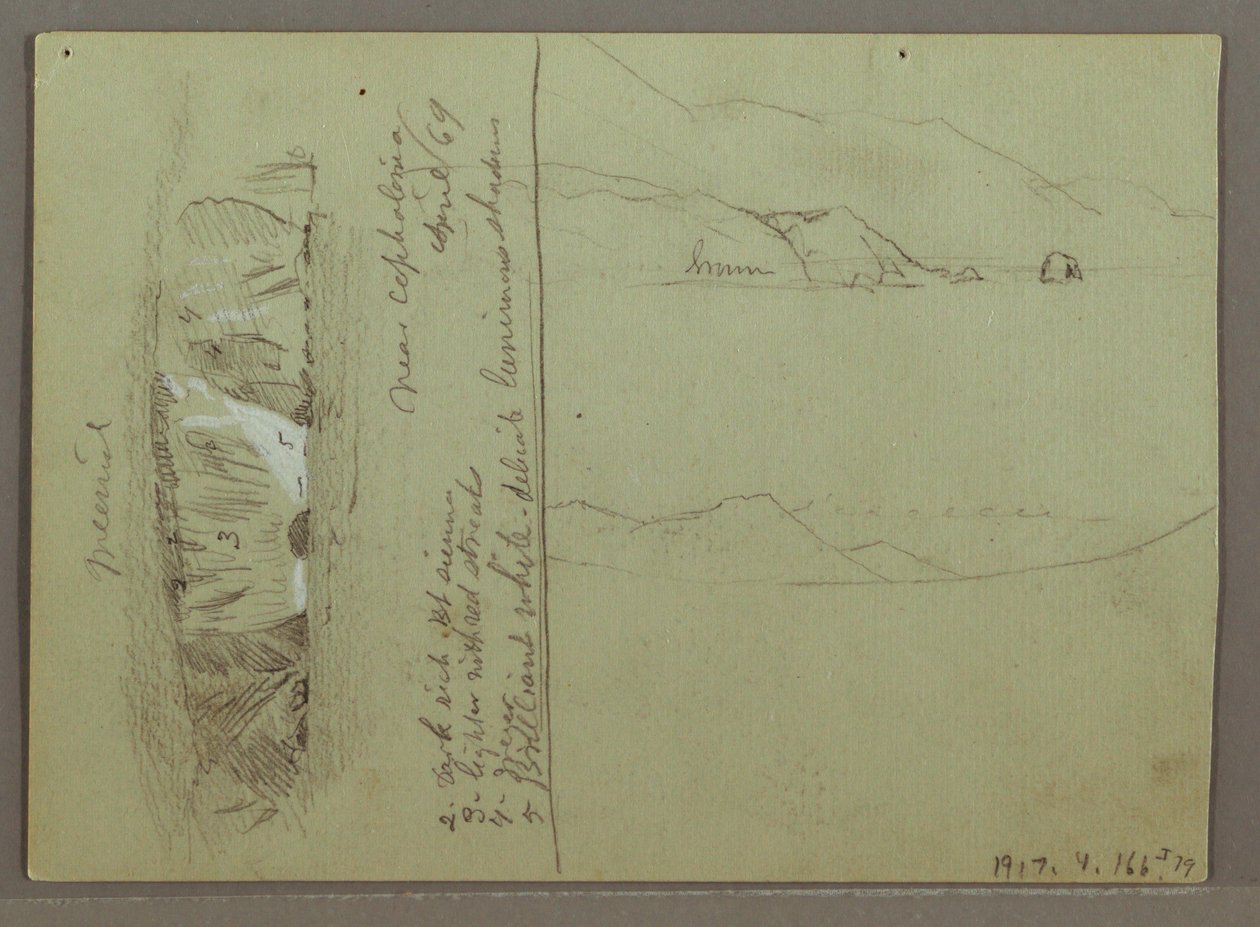 Dibujo, Colina desnuda, Acrópolis de Corinto, Grecia, abril de 1869 de Frederic Edwin Church