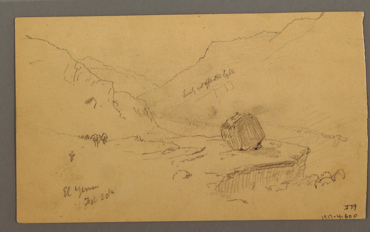 Dibujo, Bahía con casas, montañas detrás, enero de 1868 de Frederic Edwin Church