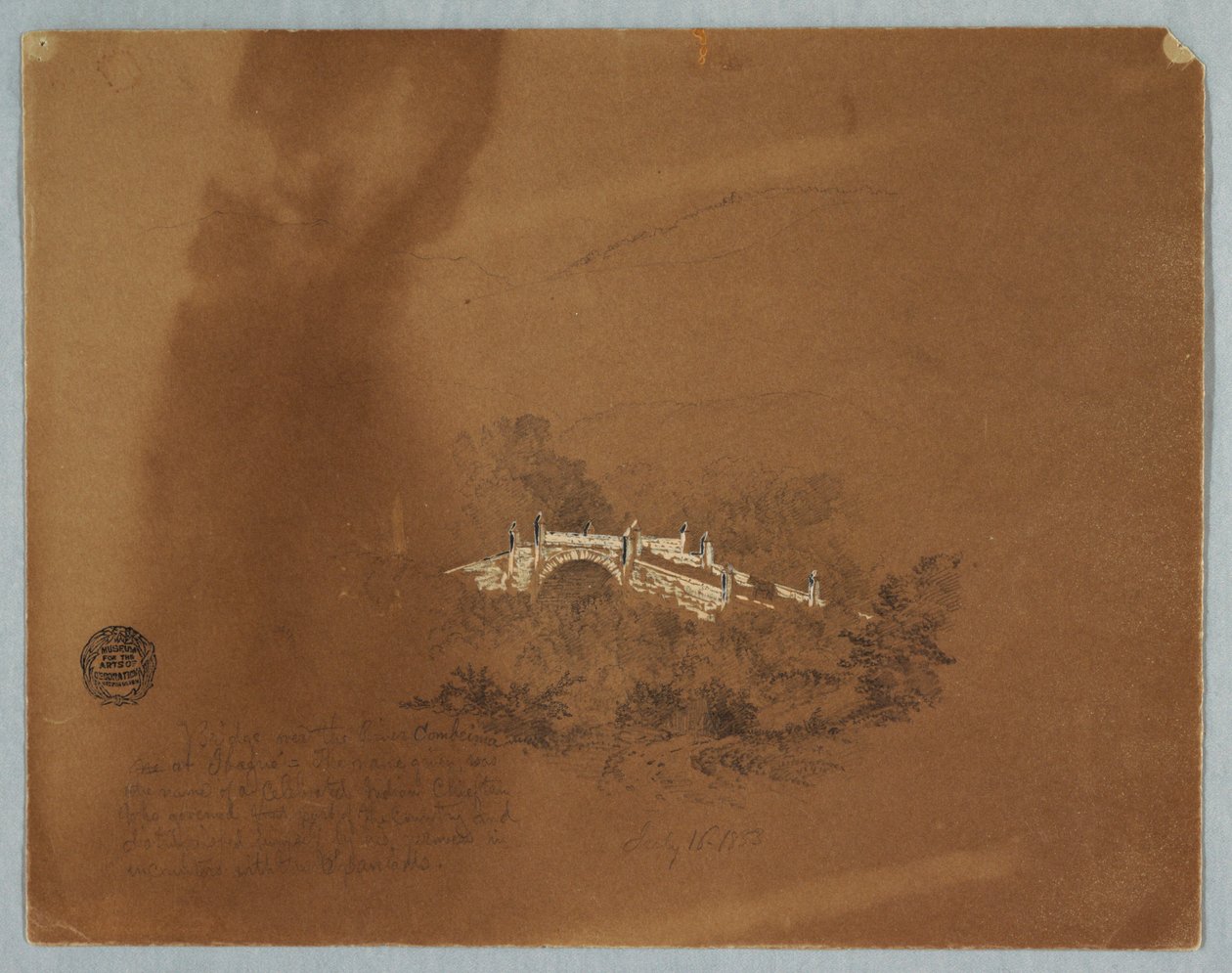 Dibujo, Puente sobre el río Combeima en Ibaque, Colombia, 16 de julio de 1853 de Frederic Edwin Church