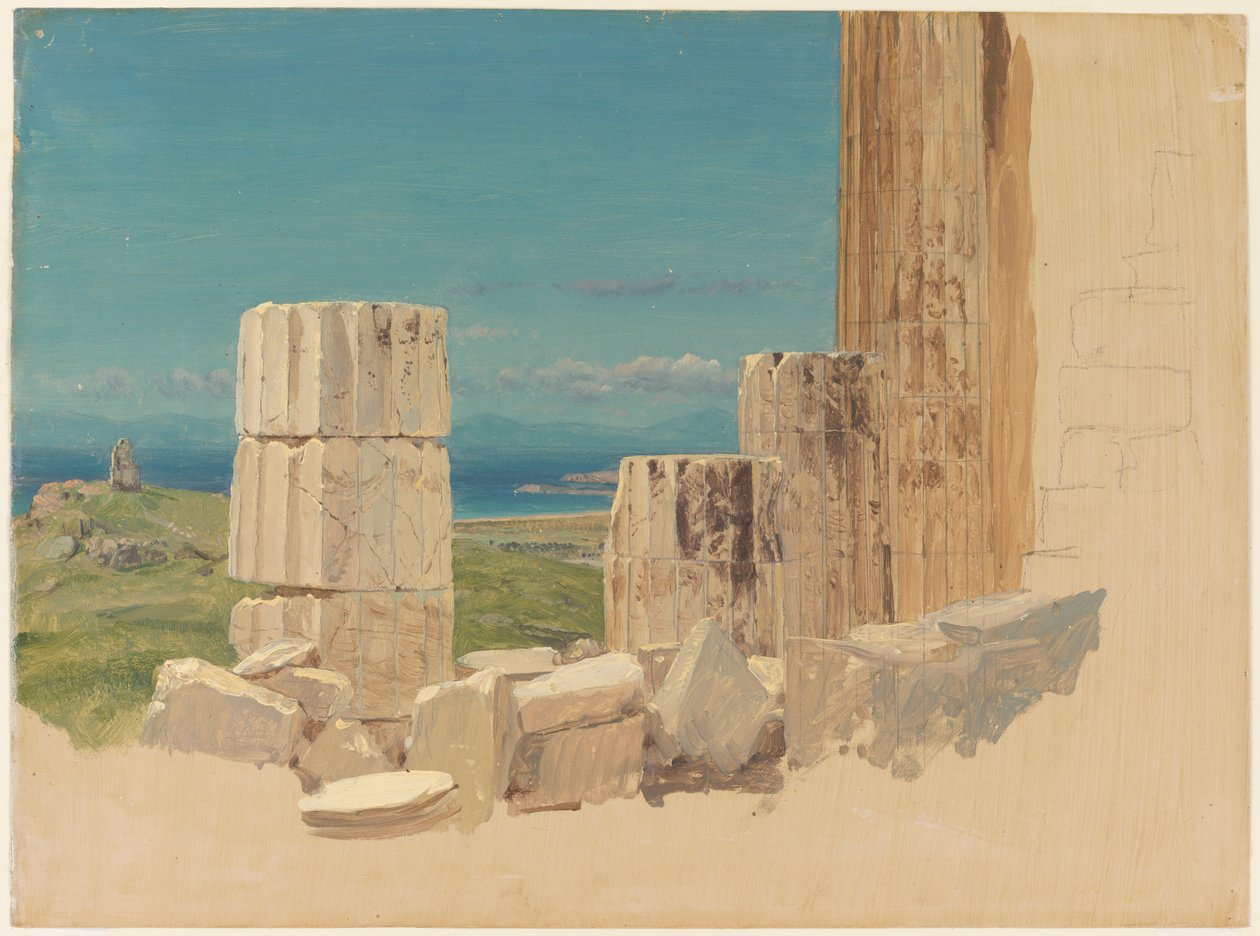Dibujo, Columnas rotas, Vista desde el Partenón, Atenas, abril de 1869 de Frederic Edwin Church