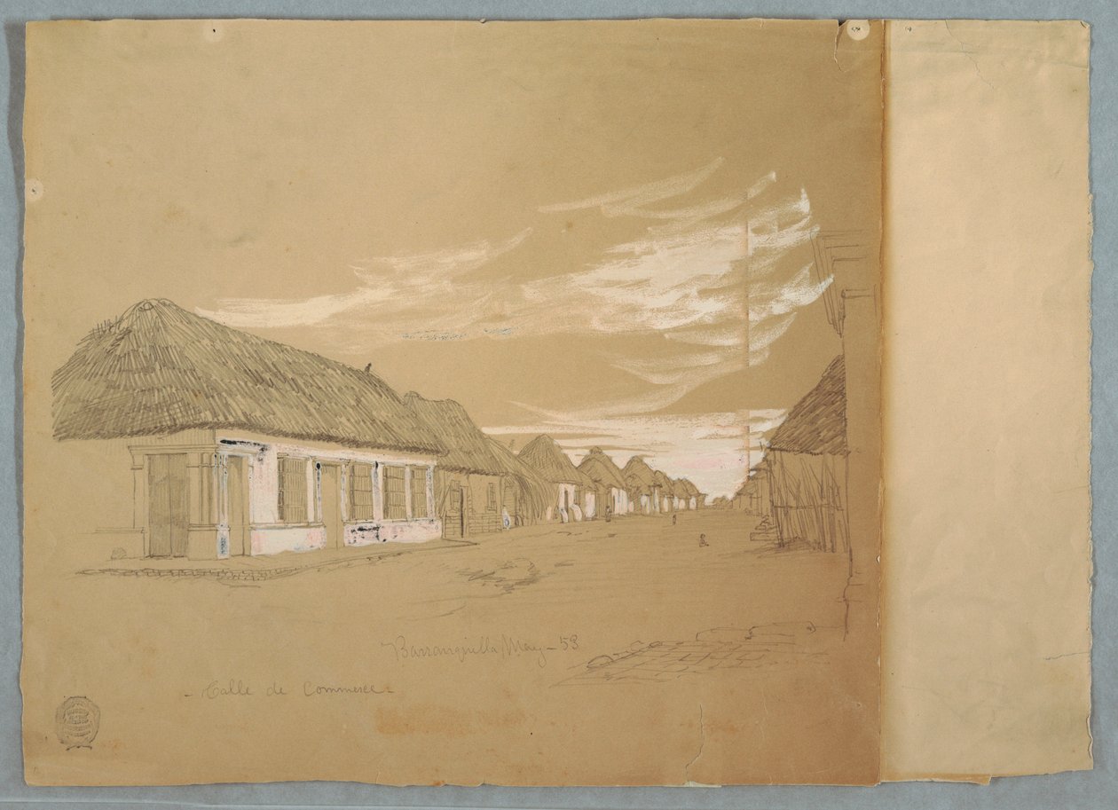 Dibujo, Calle de Comercio, Barranquilla, Colombia, mayo de 1853 de Frederic Edwin Church